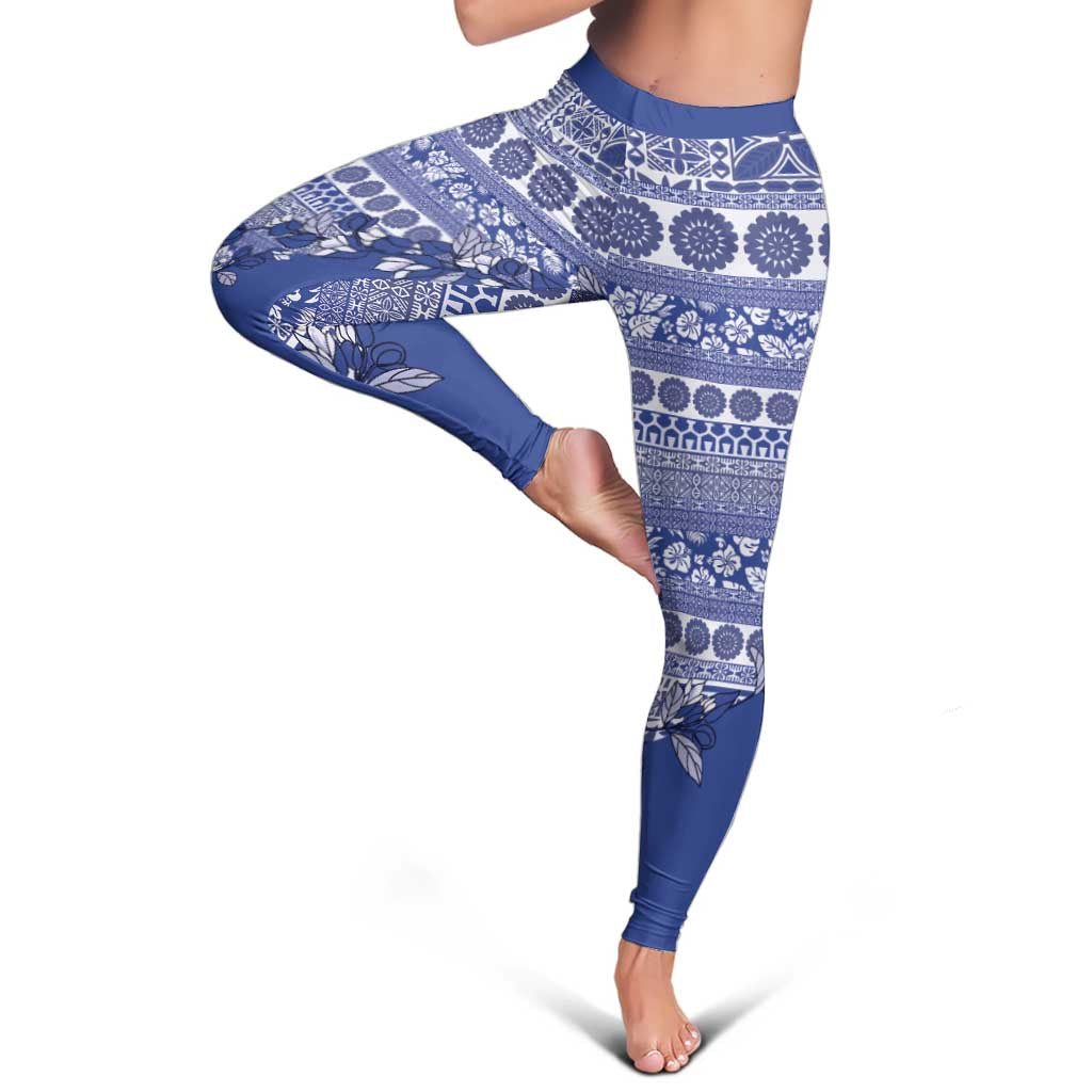Fiji Marau na Kerisimasi Leggings Blue Tagimoucia Tapa Masi Tribal - Polynesian Pride
