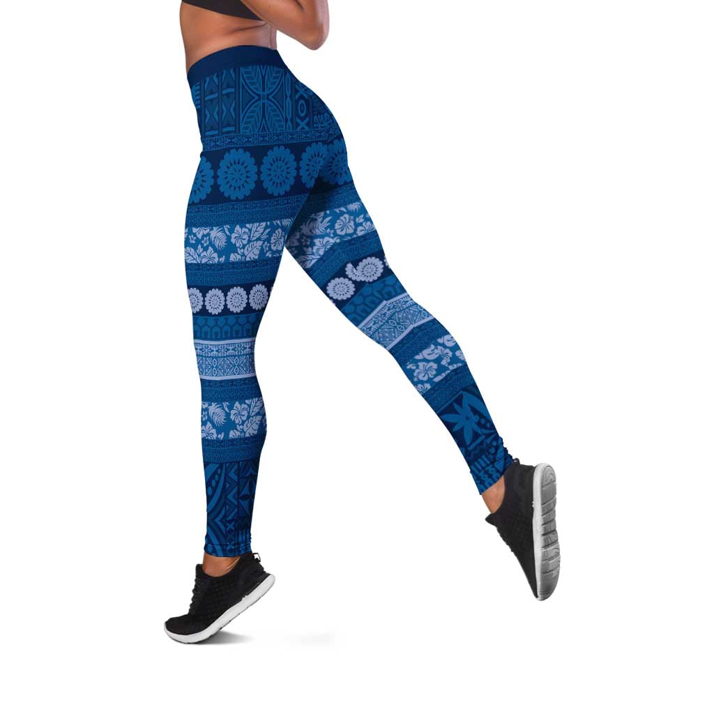 Fiji Marau na Kerisimasi Leggings Blue Tapa Masi Inspired Christmas - Polynesian Pride