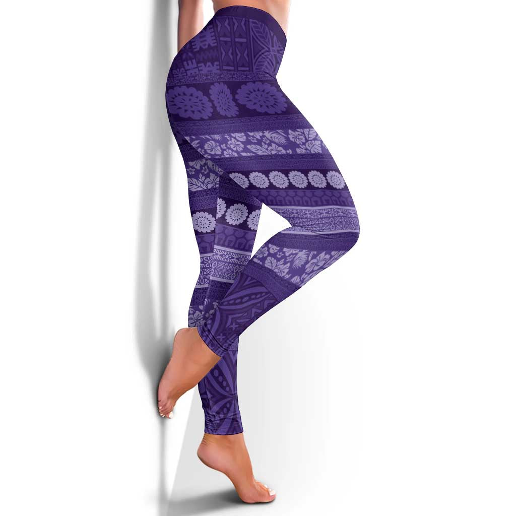 Fiji Marau na Kerisimasi Leggings Purple Tapa Masi Inspired Christmas - Polynesian Pride
