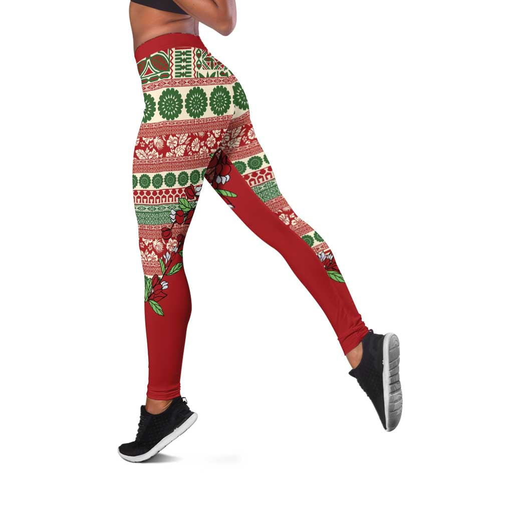 Fiji Marau na Kerisimasi Leggings Red Tagimoucia Tapa Masi Tribal - Polynesian Pride