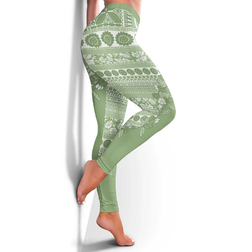 Fiji Marau na Kerisimasi Leggings Sage Green Tagimoucia Tapa Masi Tribal - Polynesian Pride