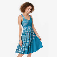 Fiji Marau na Kerisimasi Midi Dress Aqua Tagimoucia Tapa Masi Tribal - Polynesian Pride