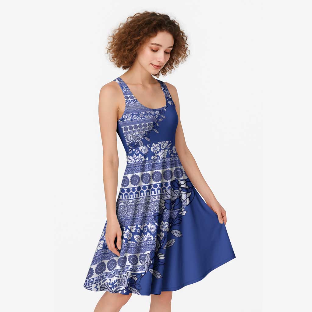 Fiji Marau na Kerisimasi Midi Dress Blue Tagimoucia Tapa Masi Tribal - Polynesian Pride