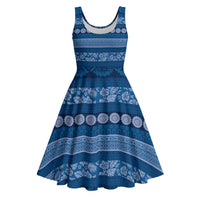 Fiji Marau na Kerisimasi Midi Dress Blue Tapa Masi Inspired Christmas - Polynesian Pride