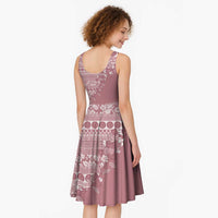 Fiji Marau na Kerisimasi Midi Dress Dusty Rose Tagimoucia Tapa Masi Tribal - Polynesian Pride