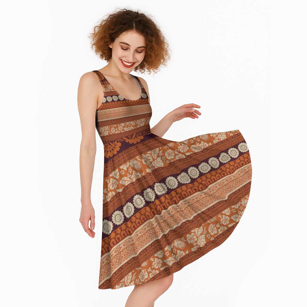 Fiji Marau na Kerisimasi Midi Dress Gold Tapa Masi Inspired Christmas - Polynesian Pride