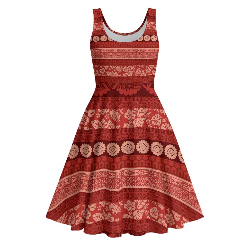 Fiji Marau na Kerisimasi Midi Dress Red Tapa Masi Inspired Christmas - Polynesian Pride
