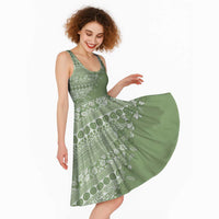 Fiji Marau na Kerisimasi Midi Dress Sage Green Tagimoucia Tapa Masi Tribal - Polynesian Pride