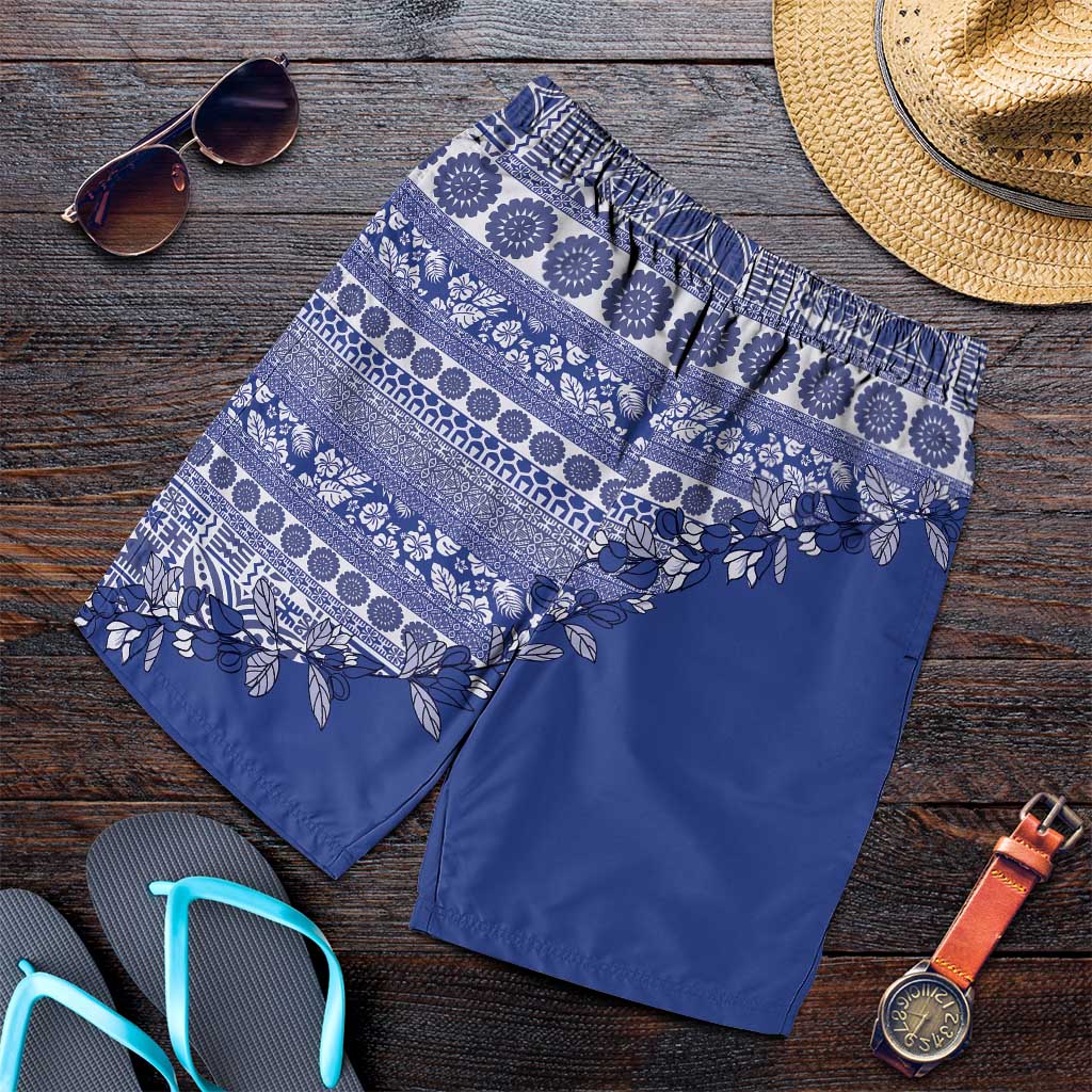Fiji Marau na Kerisimasi Shorts for Men Blue Tagimoucia Tapa Masi Tribal - Polynesian Pride