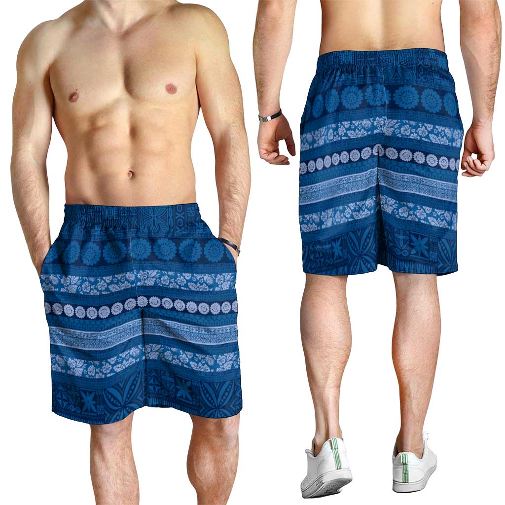 Fiji Marau na Kerisimasi Shorts for Men Blue Tapa Masi Inspired Christmas - Polynesian Pride