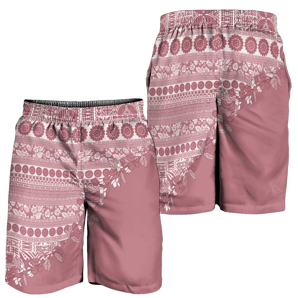 Fiji Marau na Kerisimasi Shorts for Men Dusty Rose Tagimoucia Tapa Masi Tribal - Polynesian Pride