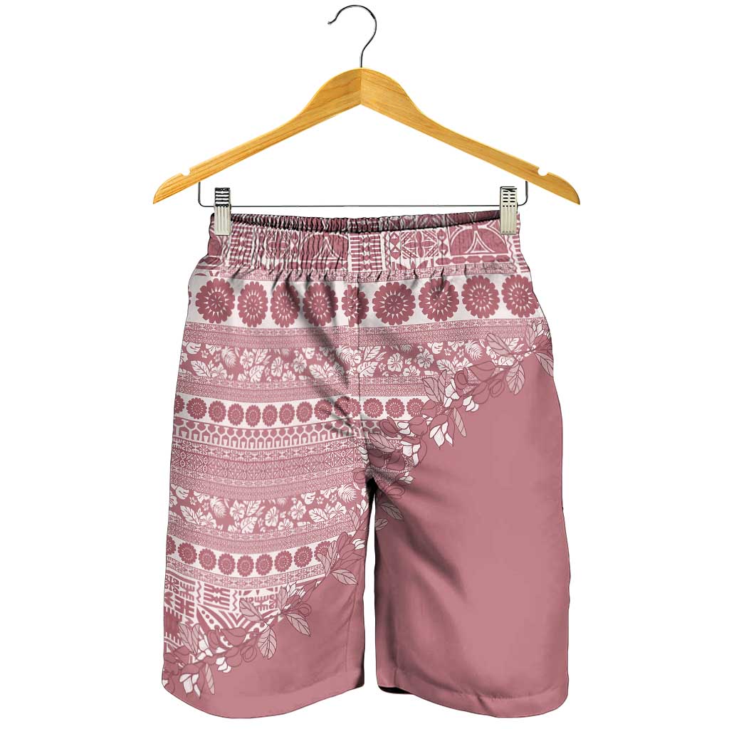 Fiji Marau na Kerisimasi Shorts for Men Dusty Rose Tagimoucia Tapa Masi Tribal - Polynesian Pride
