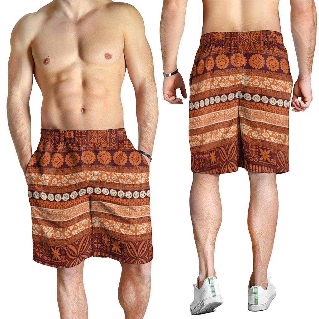 Fiji Marau na Kerisimasi Shorts for Men Gold Tapa Masi Inspired Christmas - Polynesian Pride