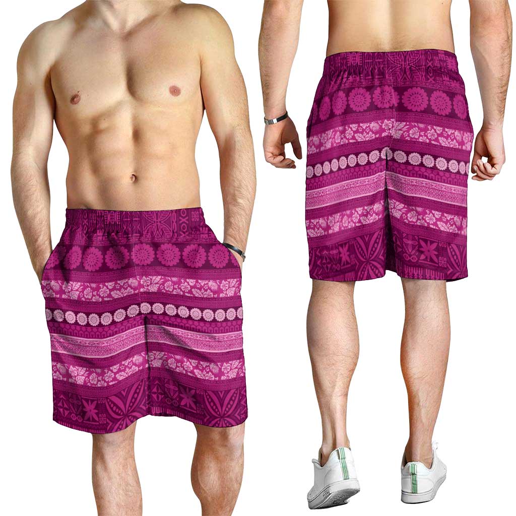 Fiji Marau na Kerisimasi Shorts for Men Pink Tapa Masi Inspired Christmas - Polynesian Pride