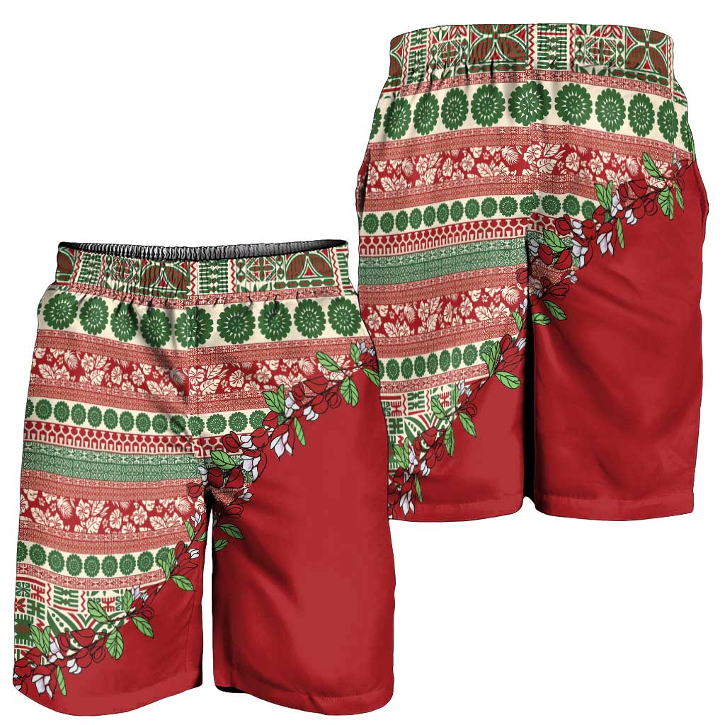 Fiji Marau na Kerisimasi Shorts for Men Red Tagimoucia Tapa Masi Tribal - Polynesian Pride