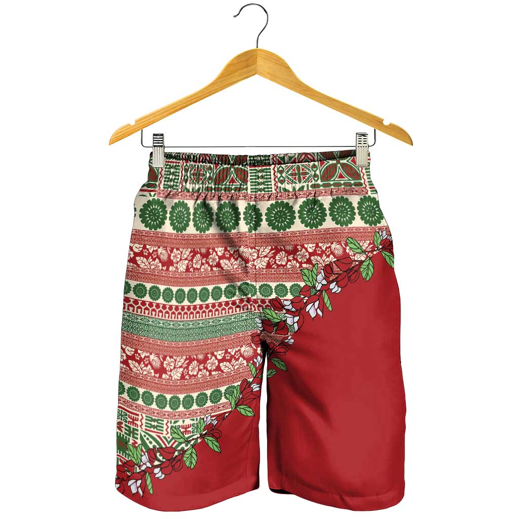 Fiji Marau na Kerisimasi Shorts for Men Red Tagimoucia Tapa Masi Tribal - Polynesian Pride