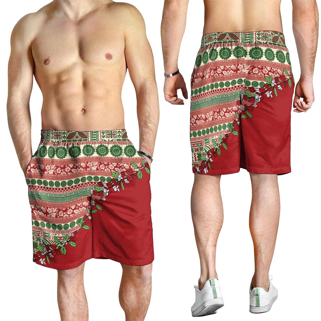 Fiji Marau na Kerisimasi Shorts for Men Red Tagimoucia Tapa Masi Tribal - Polynesian Pride