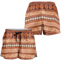Fiji Marau na Kerisimasi Shorts for Women Gold Tapa Masi Inspired Christmas - Polynesian Pride