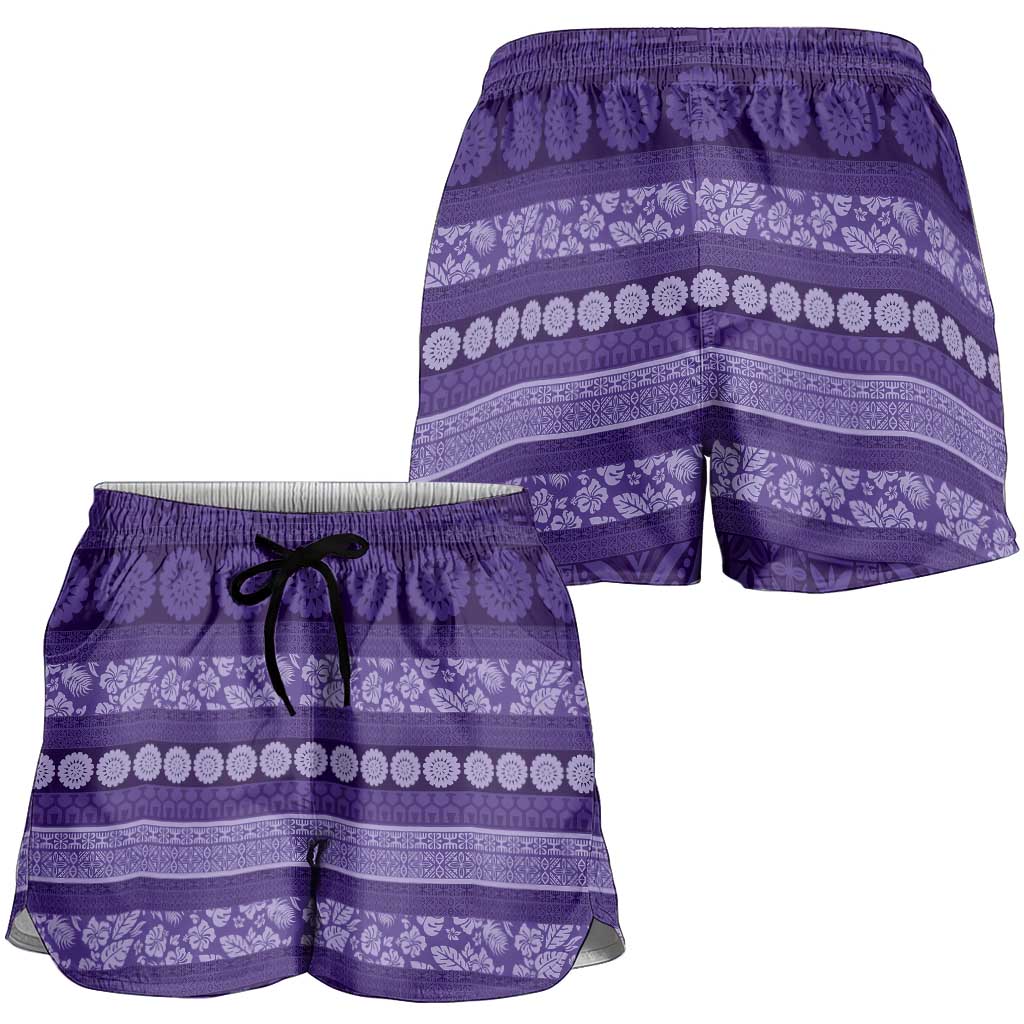 Fiji Marau na Kerisimasi Shorts for Women Purple Tapa Masi Inspired Christmas - Polynesian Pride