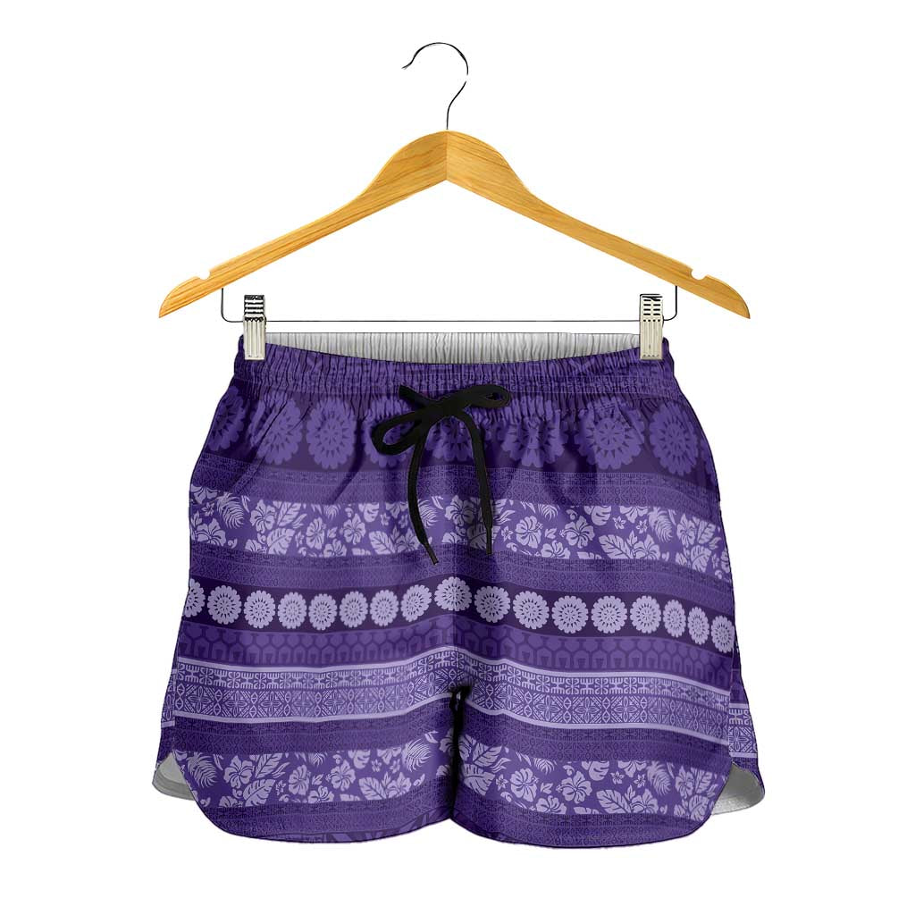 Fiji Marau na Kerisimasi Shorts for Women Purple Tapa Masi Inspired Christmas - Polynesian Pride