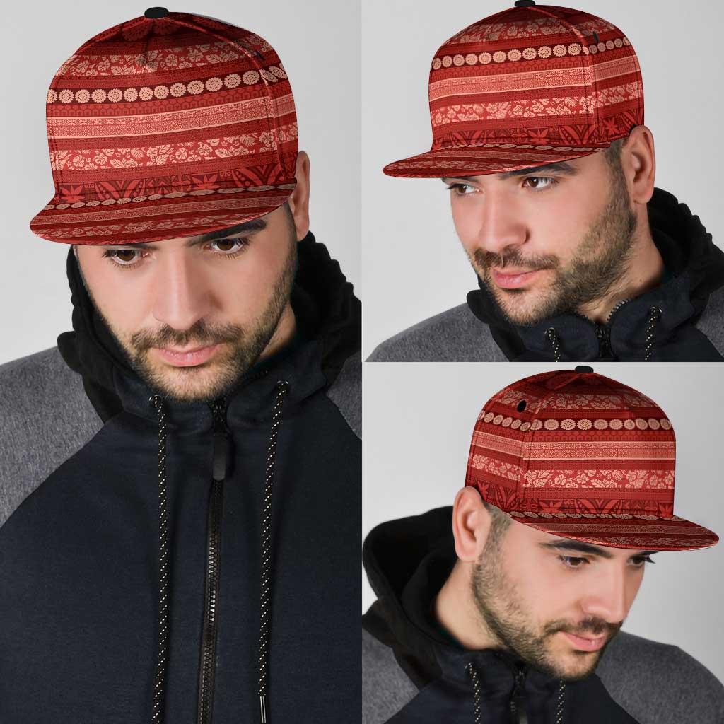 Fiji Marau na Kerisimasi Snapback Cap Red Tapa Masi Inspired Christmas - Polynesian Pride