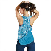 Fiji Marau na Kerisimasi Women Racerback Tank Aqua Tagimoucia Tapa Masi Tribal - Polynesian Pride