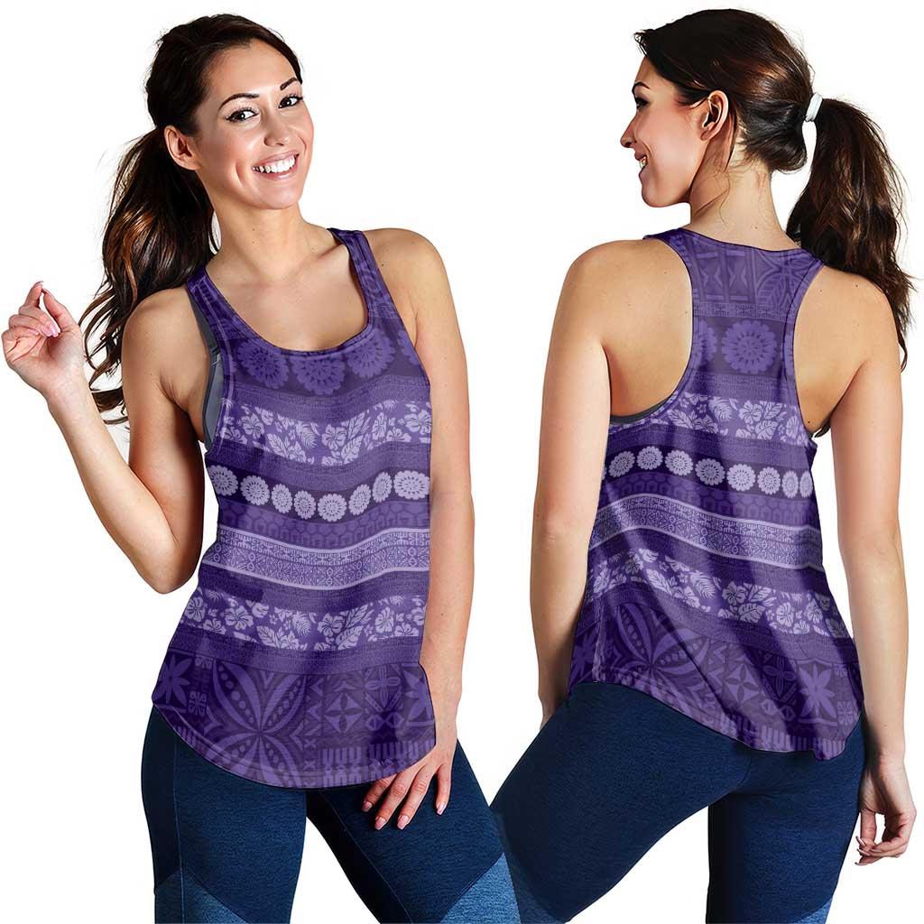 Fiji Marau na Kerisimasi Women Racerback Tank Purple Tapa Masi Inspired Christmas - Polynesian Pride