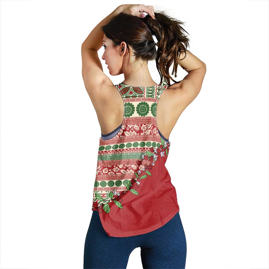 Fiji Marau na Kerisimasi Women Racerback Tank Red Tagimoucia Tapa Masi Tribal - Polynesian Pride