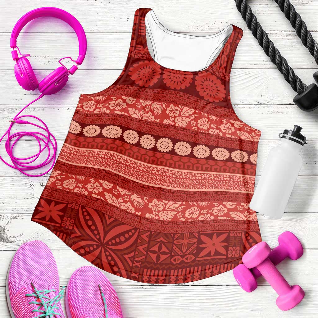 Fiji Marau na Kerisimasi Women Racerback Tank Red Tapa Masi Inspired Christmas - Polynesian Pride