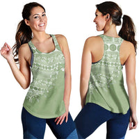 Fiji Marau na Kerisimasi Women Racerback Tank Sage Green Tagimoucia Tapa Masi Tribal - Polynesian Pride