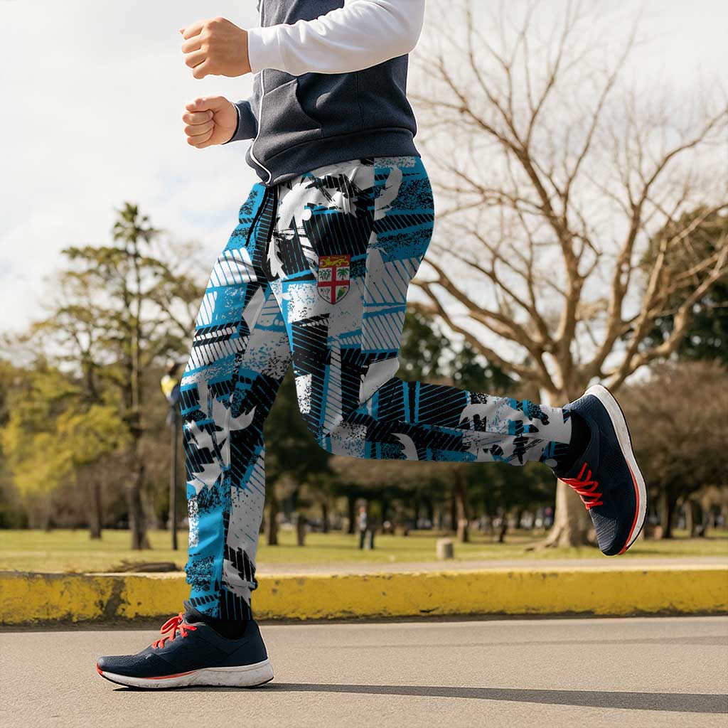 Fijian Rugby Jogger Pants Grunge Palm Stylized