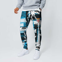 Fijian Rugby Jogger Pants Grunge Palm Stylized