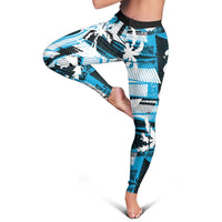 Fijian Rugby Leggings Grunge Palm Stylized