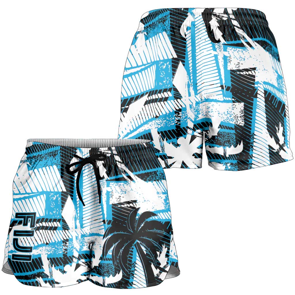 Fijian Rugby Shorts for Women Grunge Palm Stylized