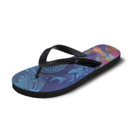 Fijian Tribal Manta Ray Flip Flops Masi Motif with Coral Reef Ocean Vibe