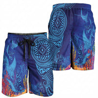 Fijian Tribal Manta Ray Shorts for Men Masi Motif with Coral Reef Ocean Vibe
