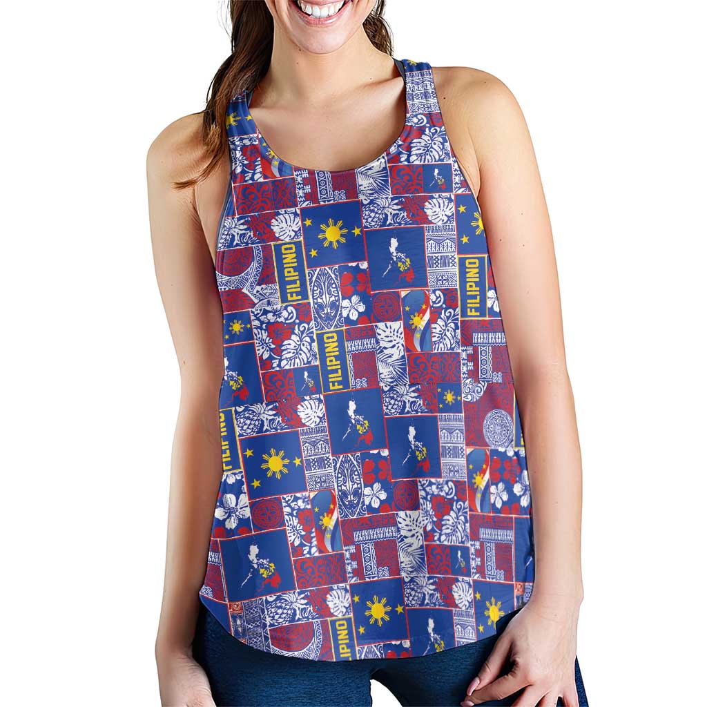Filipino Maligayang Pasko Women Racerback Tank Pacific Patchwork Xmas Vibes - Polynesian Pride