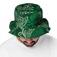 Forest Green Monstera Bucket Hat Polynesian Tribal Pattern - Polynesian Pride