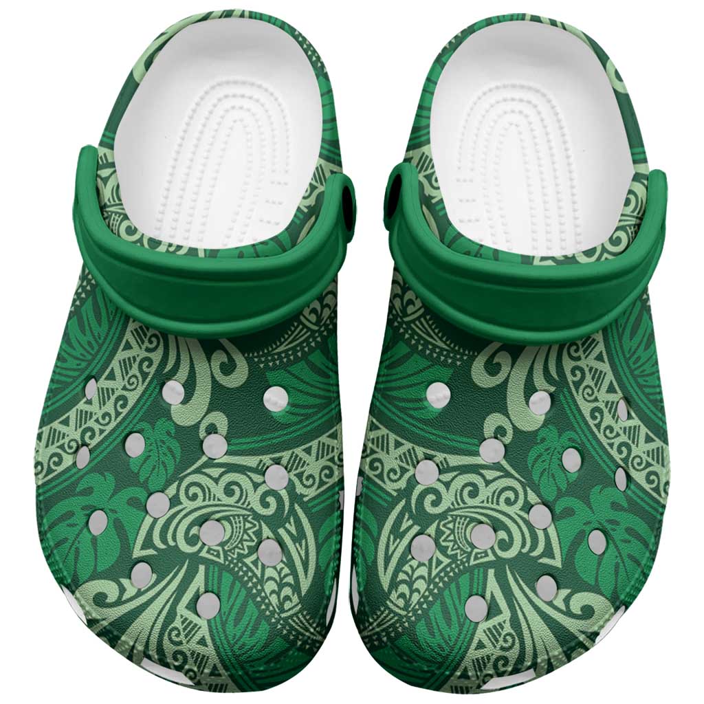 Forest Green Monstera Clogs Shoes Polynesian Tribal Pattern - Polynesian Pride