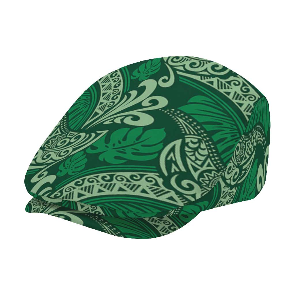 Forest Green Monstera Jeff Hat Polynesian Tribal Pattern - Polynesian Pride