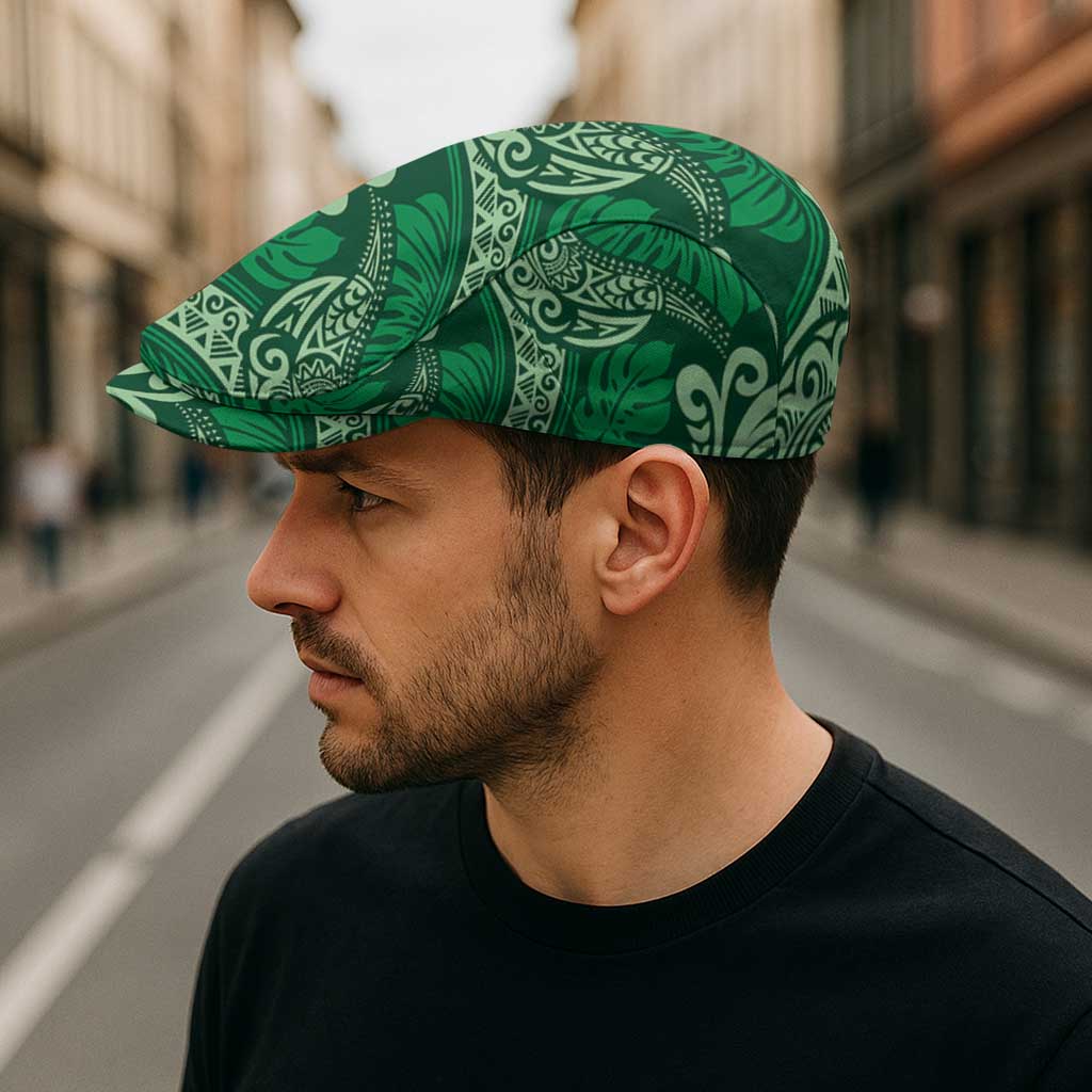 Forest Green Monstera Jeff Hat Polynesian Tribal Pattern - Polynesian Pride