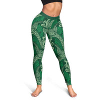 Forest Green Monstera Leggings Polynesian Tribal Pattern - Polynesian Pride