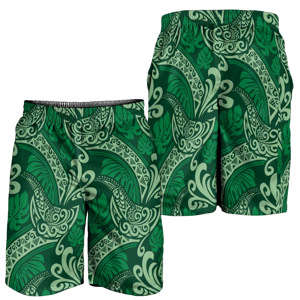 Forest Green Monstera Shorts for Men Polynesian Tribal Pattern - Polynesian Pride