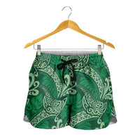 Forest Green Monstera Shorts for Women Polynesian Tribal Pattern - Polynesian Pride