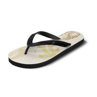Gold and White Hawaii Flip Flops Hammerhead Shark Tattoo Curve Polynesian - Polynesian Pride