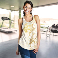 Gold and White Hawaii Women Racerback Tank Hammerhead Shark Tattoo Curve Polynesian - Polynesian Pride