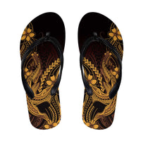Gold Black Aloha Hawaii Flip Flops Polynesian Shark Tattoo With Plumeria - Polynesian Pride