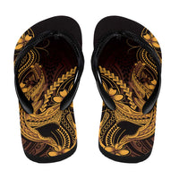 Gold Black Aloha Hawaii Flip Flops Polynesian Shark Tattoo With Plumeria - Polynesian Pride