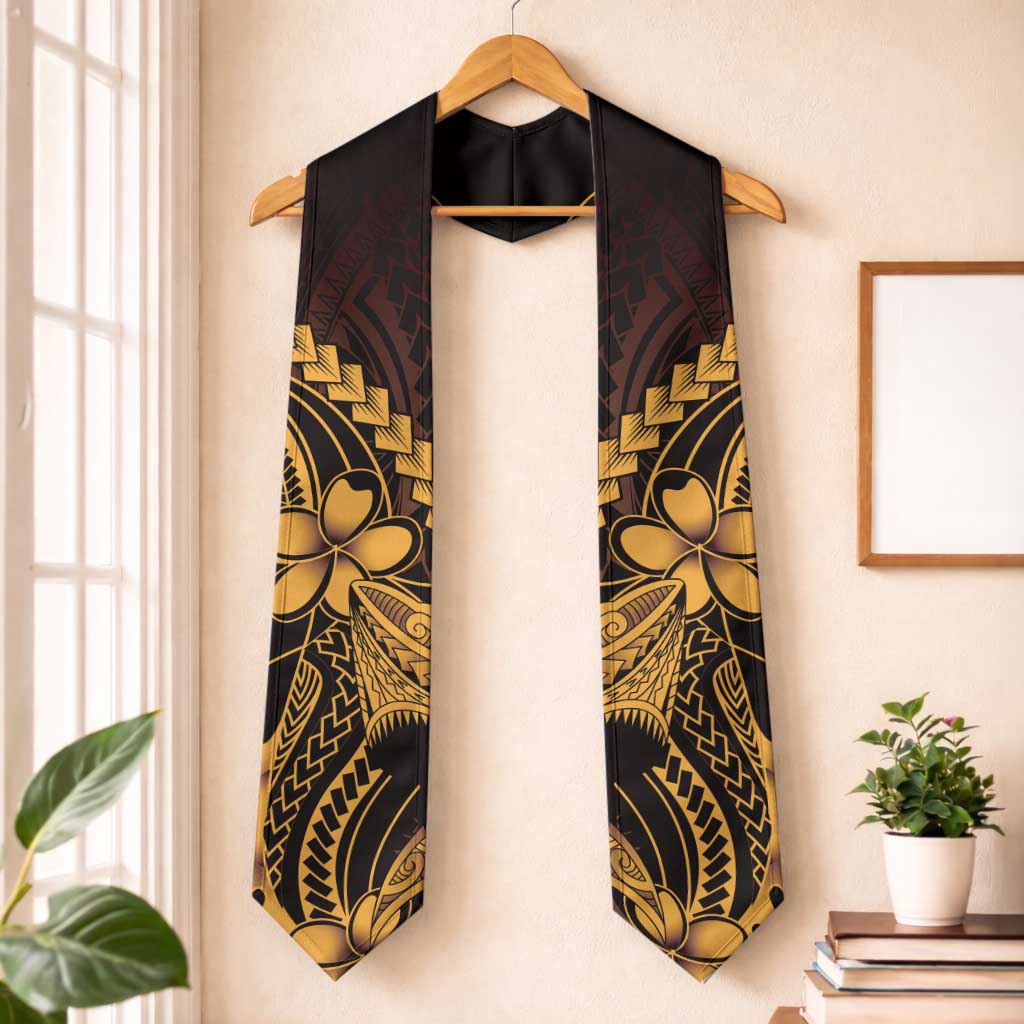 Gold Black Aloha Hawaii Graduation Stole Polynesian Shark Tattoo With Plumeria - Polynesian Pride