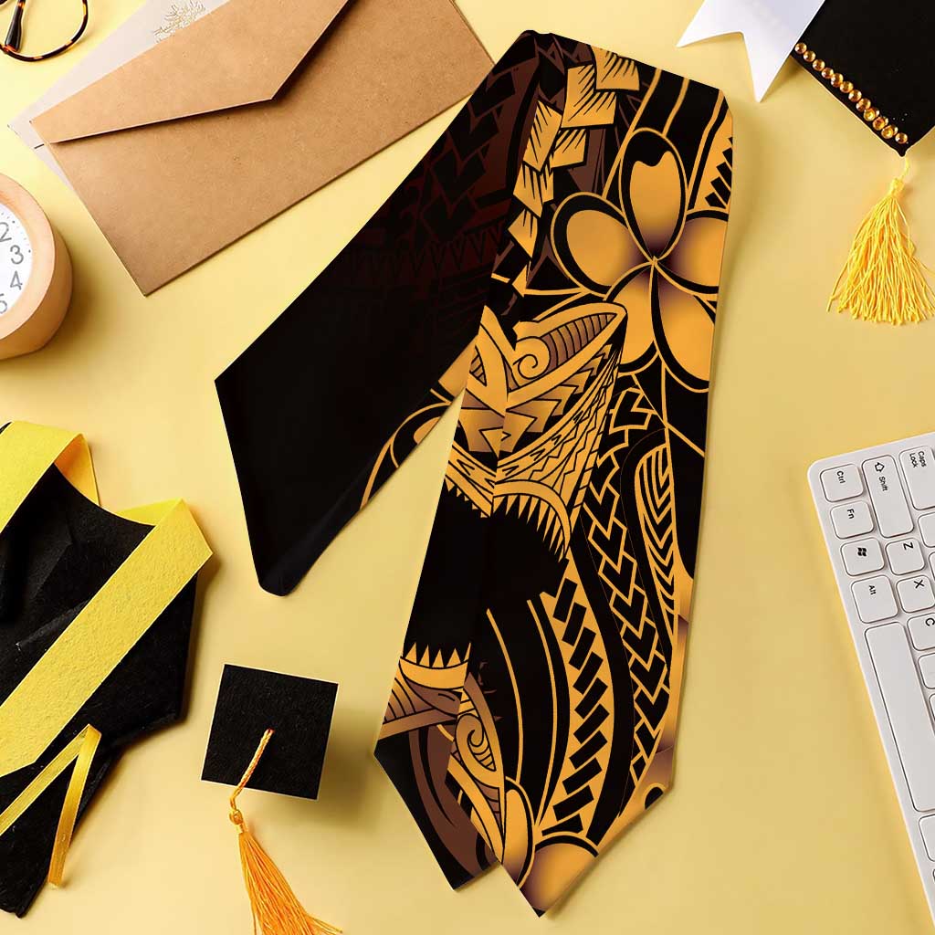 Gold Black Aloha Hawaii Graduation Stole Polynesian Shark Tattoo With Plumeria - Polynesian Pride